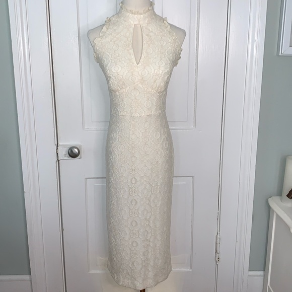 SHOSHANNA SLEEVELESS CREAM LACE MIDI SHEATH DRESS - Picture 3 of 13